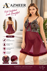 Elegant Sheer Babydoll Women’s Burgundy Lace Nightwear Dress