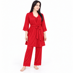 Women’s Red 4-Piece Lace-Trim Nightwear Set