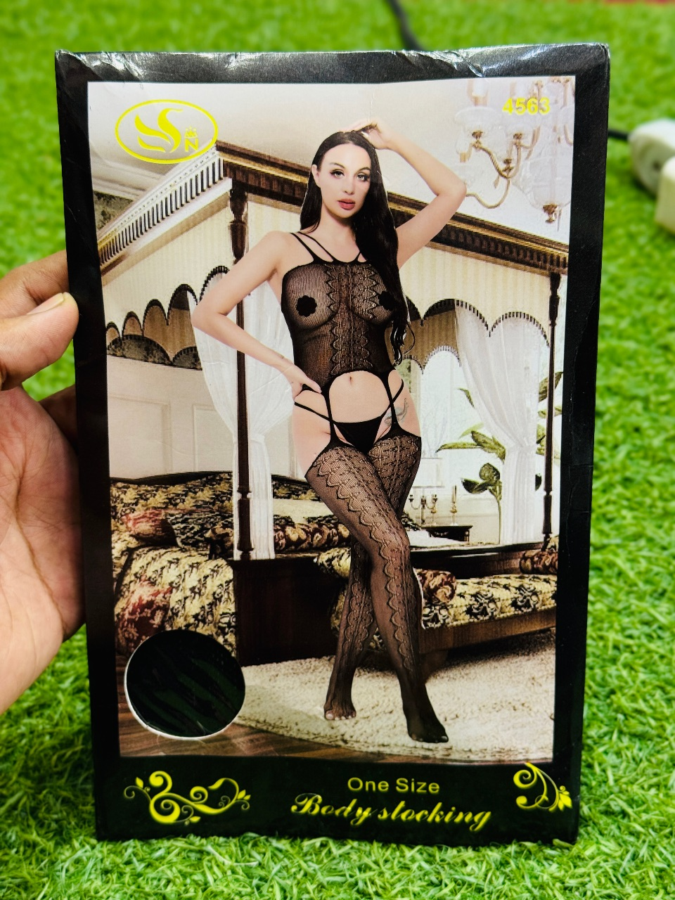 Premium Black Lace Body Stocking – Stylish Floral Pattern | Free Size
