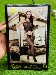 Premium Black Lace Body Stocking – Stylish Floral Pattern | Free Size