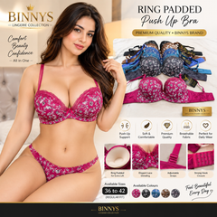 BINNYS Ring Padded Push-Up Bra for Women – Floral Lace Design