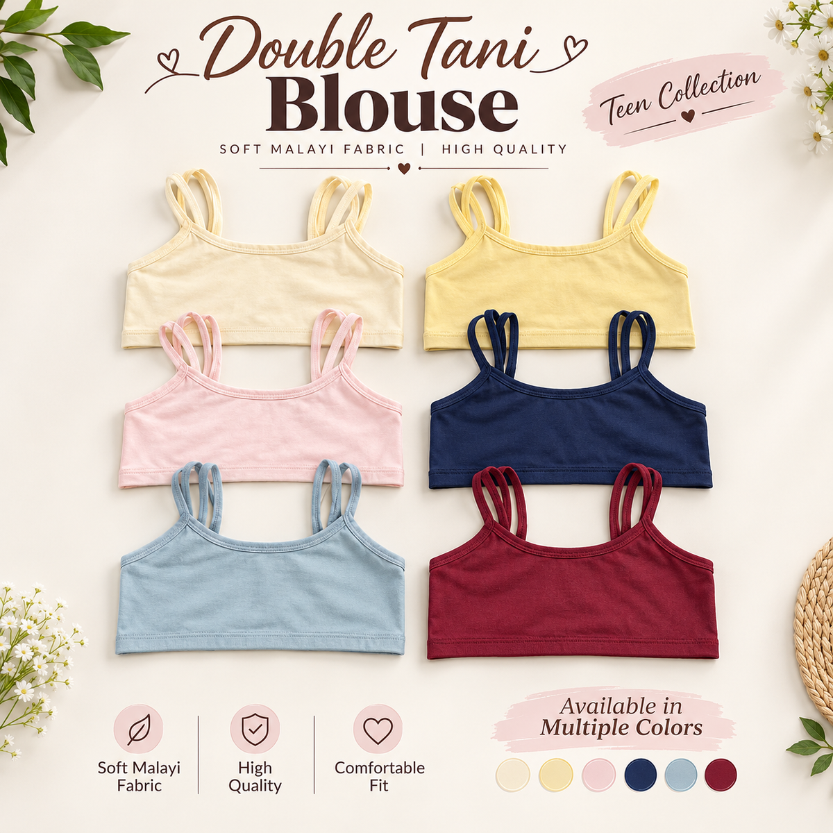 Double Tani Blouse for Teenagers – Soft Malayi Fabric High-Quality