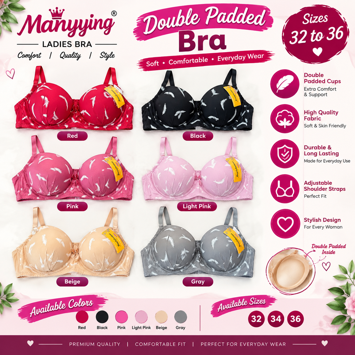 Manyying Double Padded Bra for Women – Premium Quality