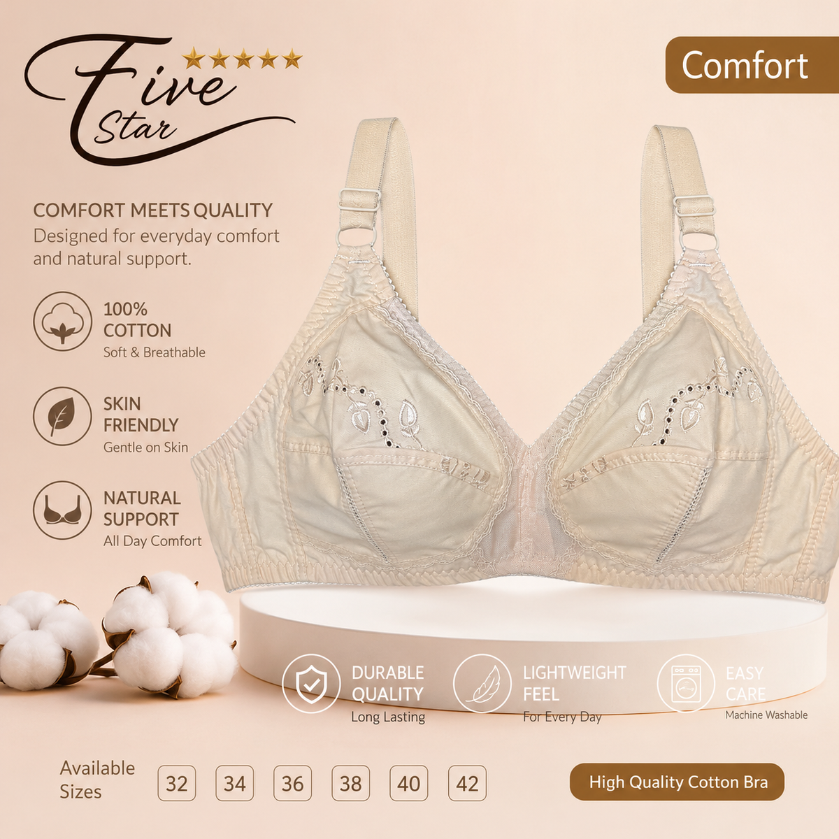 Five Star Comfort Cotton Bra for Women – High Quality